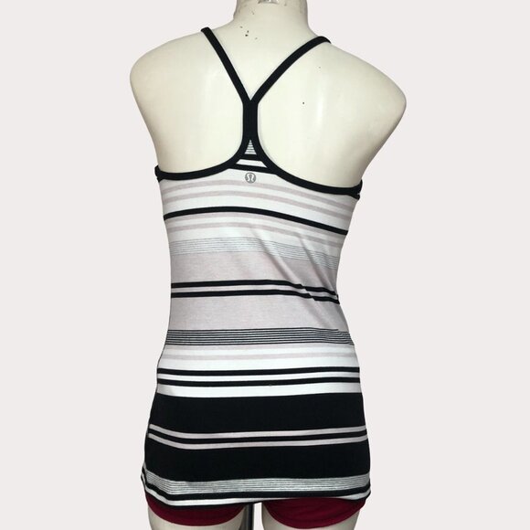 LULULEMON Power Y Tank *Luon Groovy Stripe Static Wave Dune / Black Size 6 - Picture 2 of 9
